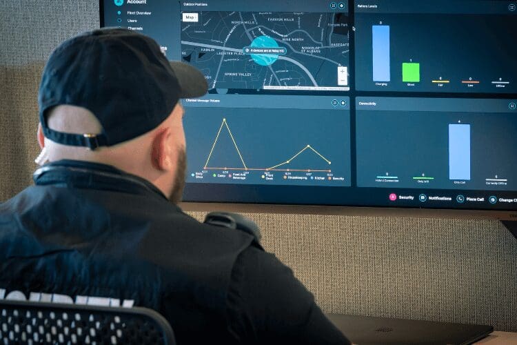 Man in security vest looking at Relay Dashboard