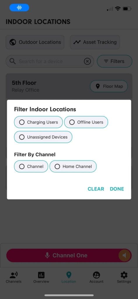 Offline users filter in the locations tab of the relay app