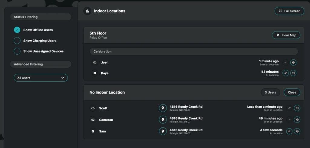 Indoor locations on the Relay Dasboard