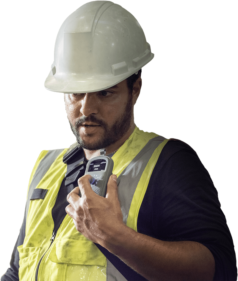 Manufacturing employee talking into RelayX.