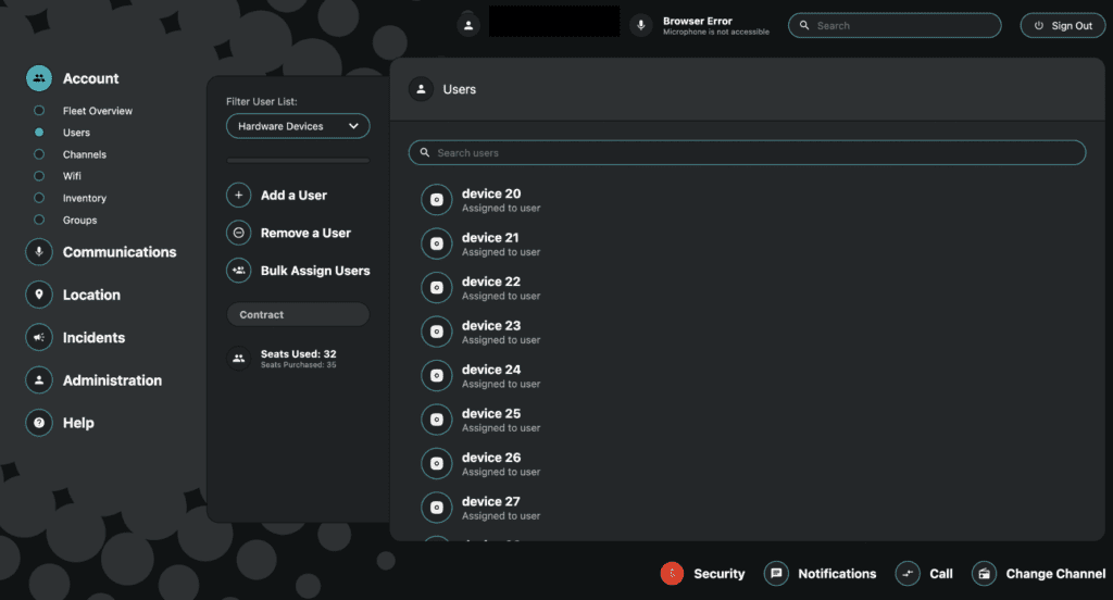 Photo of relay's dashboard, showing user setup