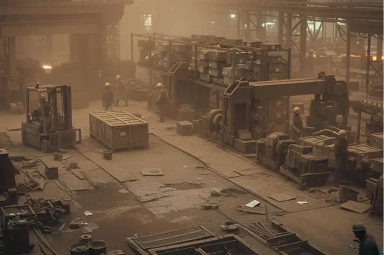 Dusty indoor industrial warehouse environment