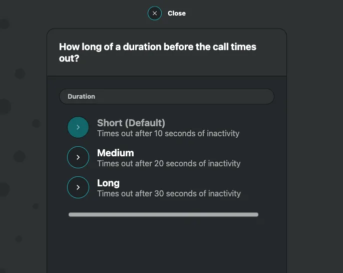 Setting duration before 1:1 calling times out in Relay Dashboard